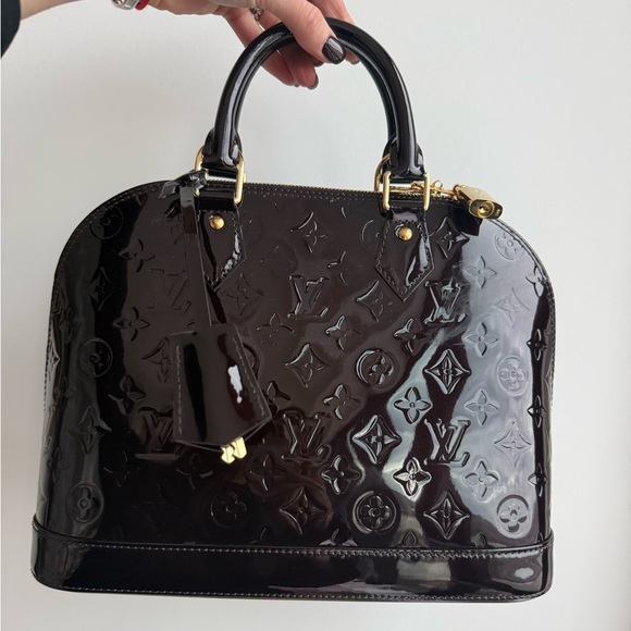 Louis Vuitton Handbags - Louis Vuitton Black Patent Vernis Alma Satchel with Gold Hardware